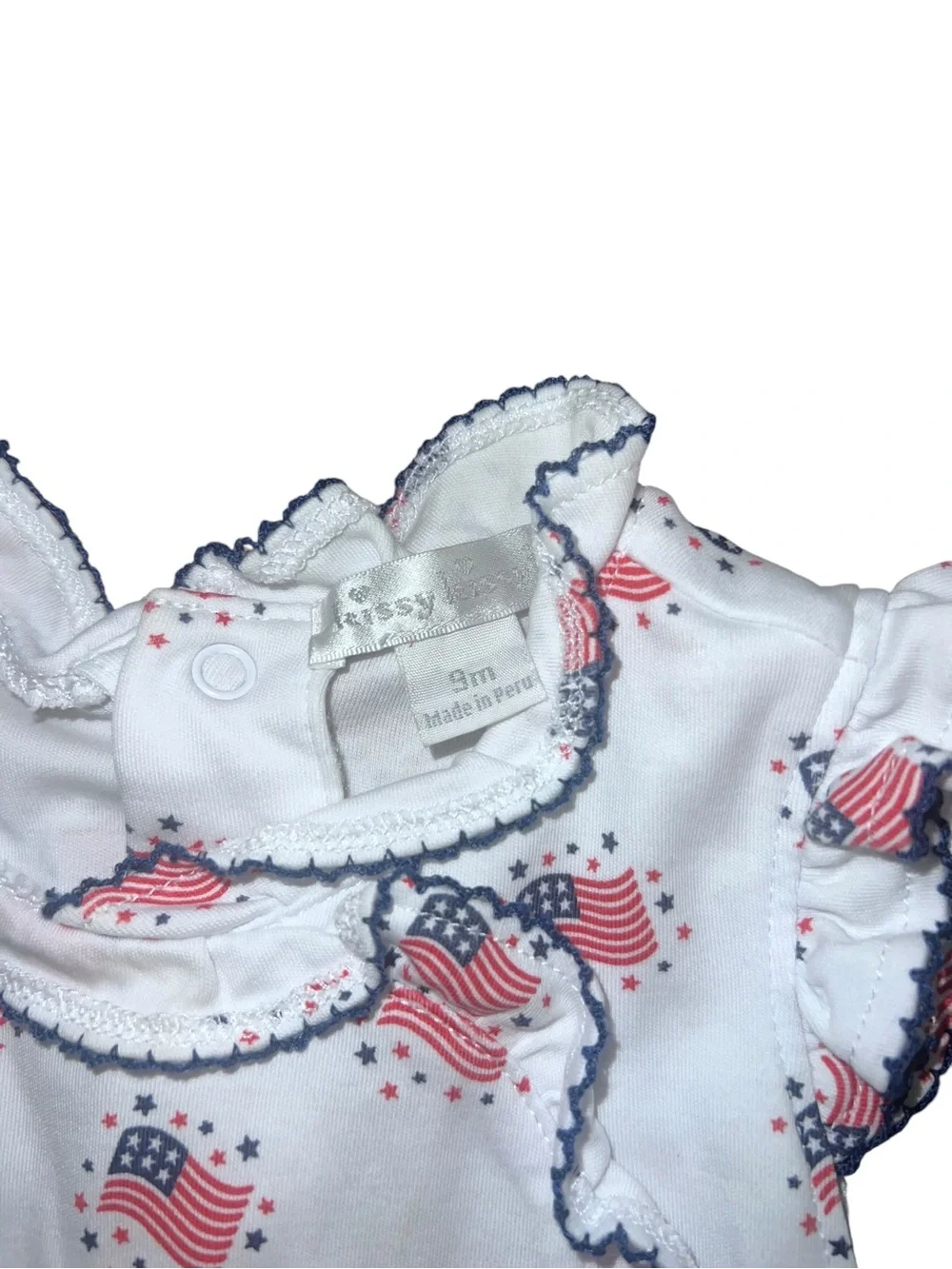 White Sleeveless Flag Romper with Red & Blue Flag Print